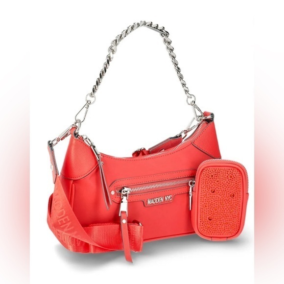 NYC Handbags - NYC Bag,NYC Crossbody Bag,NYC Vibrant orange Shoulder Bag with Silver Chain